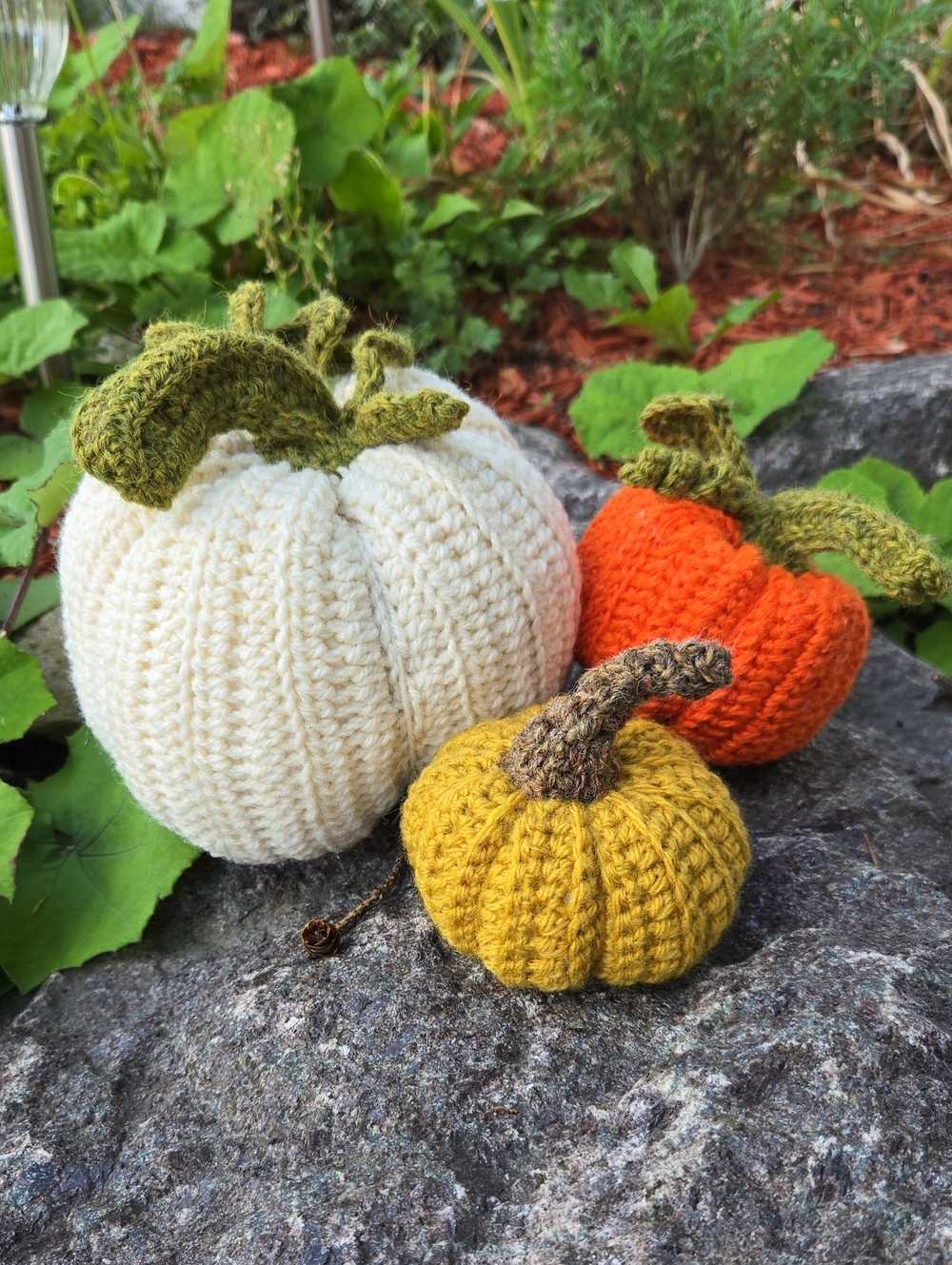 Handmade Knit Pumpkin Trio - White, Orange & Mustard Home Art